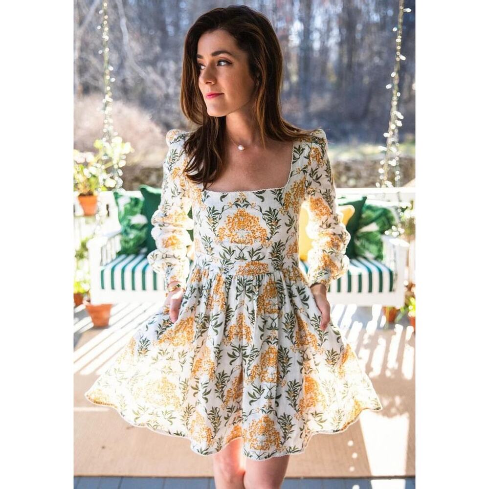 Agua by Agua Bendita Curuba‎ Floral-Print Linen Mini Dress Sz Med